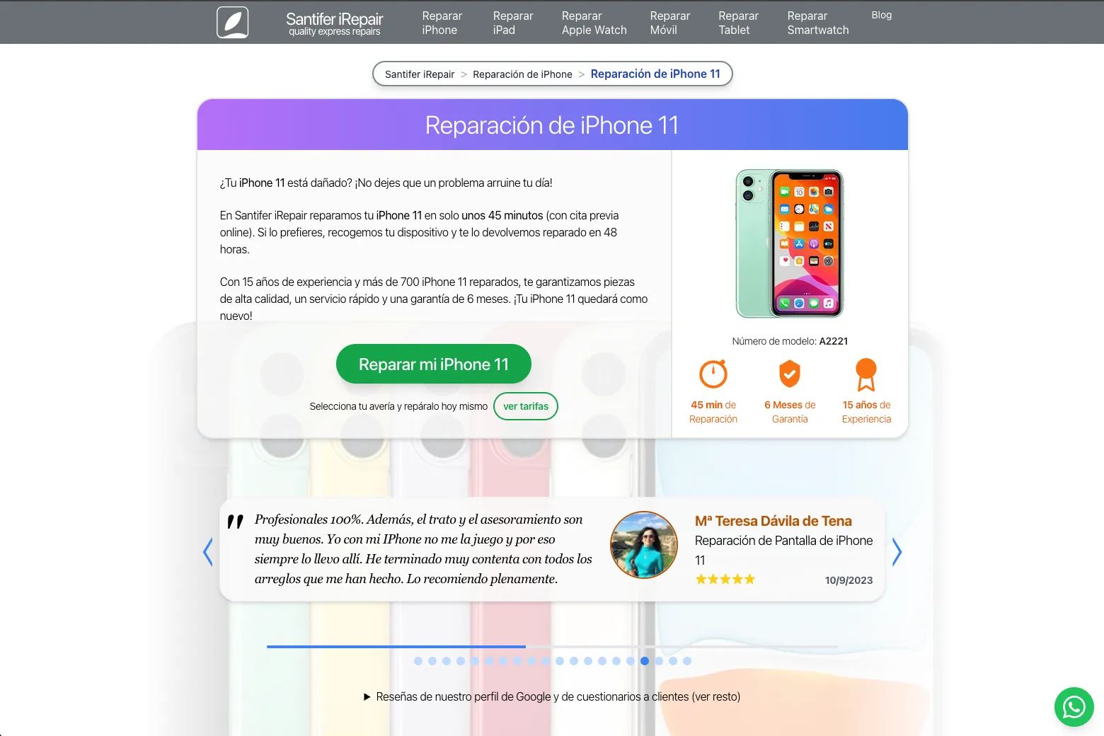 Landing de reparación generada desde Airtable