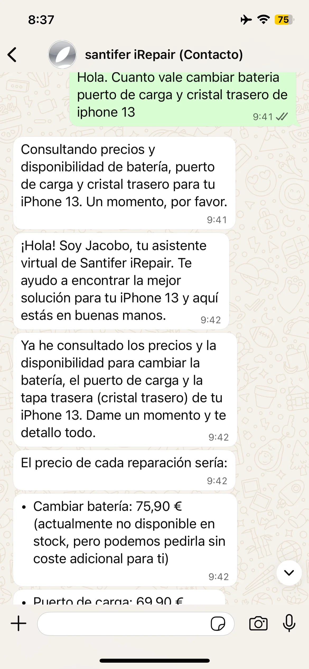 Presupuesto triple: batería + puerto carga + cristal trasero iPhone 13