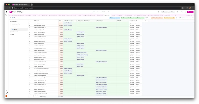 Campo indexable en Airtable alimentado por DataForSEO