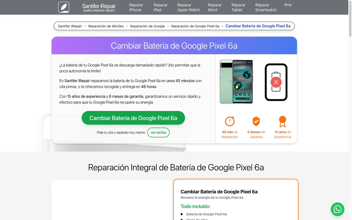 Hero de una página de reparación en santiferirepair.es